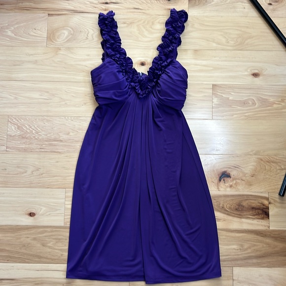 Maggy London Dresses & Skirts - Maggie London Deep Purple V-Neck Ruffle Dress | Size 10
